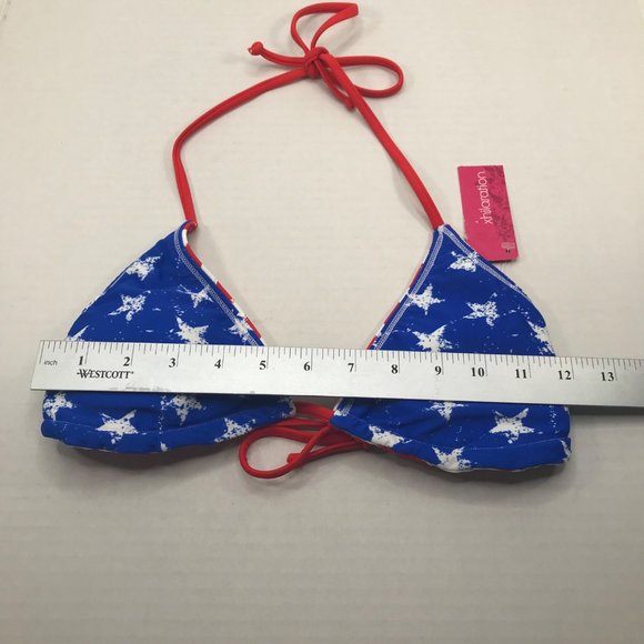Xhilaration Junior's Sz. Small 0-2 Reversible Triangle Bikini Top Red Stripe New - Picture 9 of 11